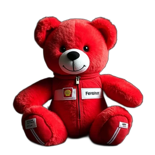 jacket, plush, teddy, bear, wearing, red, racing, suit transparent PNG cut-out
