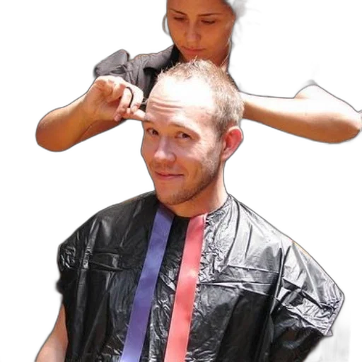 hair, staff, face, jacket, photorealistic, man, sits, barber transparent PNG cut-out