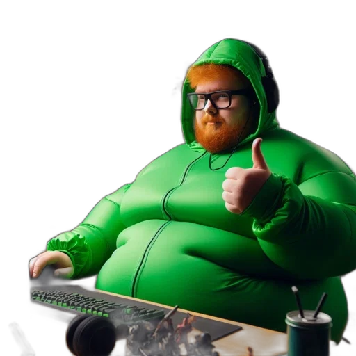 jacket, creature, animal, food, concept art, 3d render, green, man transparent PNG cut-out