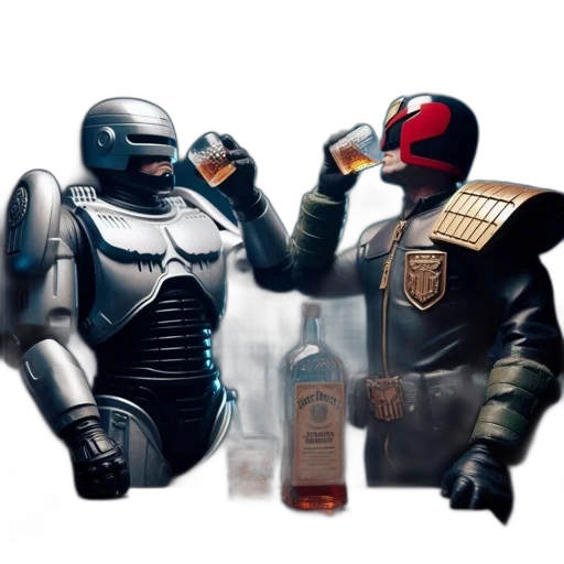 robot, concept art, comic book art, pixel art, 3d render, robocop, judge, dredd transparent PNG cut-out