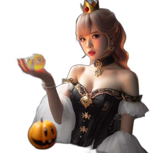 dress, crown, fantasy art, 3d render, concept art, photorealistic, golden, monochrome transparent PNG cut-out