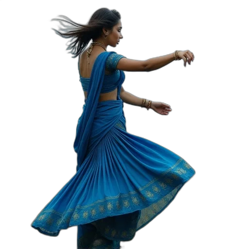 dress, staff, photorealistic, oil painting, concept art, blue, indian, girl transparent PNG cut-out