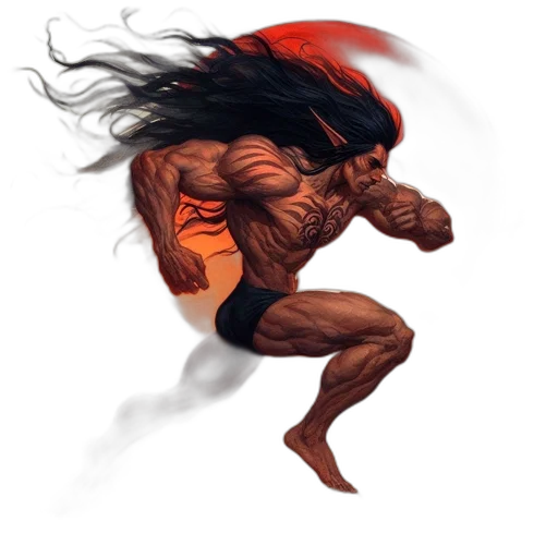 creature, hair, concept art, comic book art, fantasy art, photorealistic, red, muscular transparent PNG cut-out