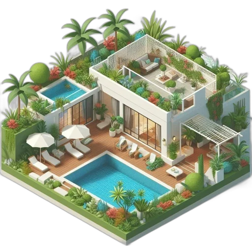 building, furniture, 3d render, concept art, photorealistic, pixel art, green, earth tones transparent PNG cut-out