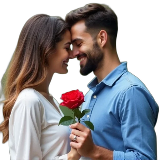 flower, jewelry, photorealistic, man, woman, standing, close, together transparent PNG cut-out
