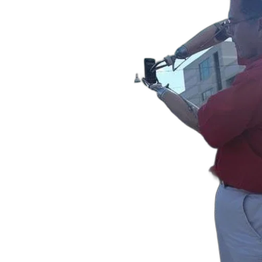 staff, weapon, robot, sword, 3d render, man, red, shirt transparent PNG cut-out