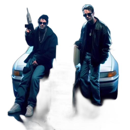 jacket, car, concept art, 3d render, photorealistic, comic book art, two, men transparent PNG cut-out