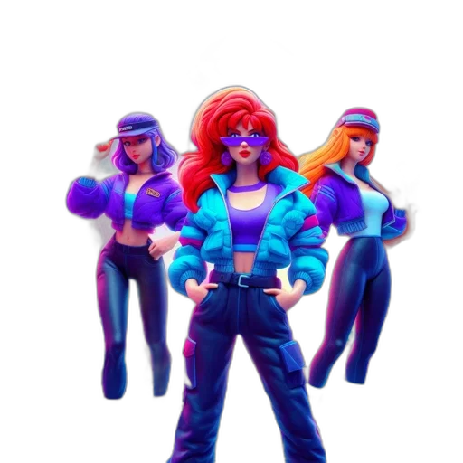 jacket, staff, hair, concept art, 3d render, pixel art, comic book art, neon lights transparent PNG cut-out