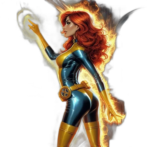 comic book art, concept art, fantasy art, cartoon, fire, golden, woman, red transparent PNG cut-out