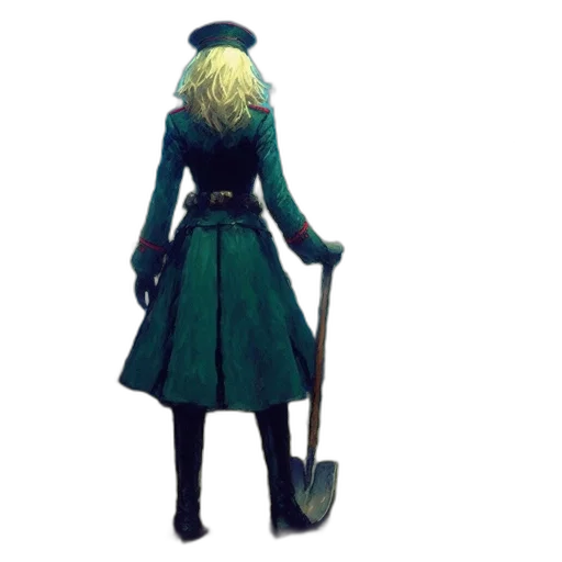 dress, staff, jacket, umbrella, concept art, 3d render, fantasy art, pixel art transparent PNG cut-out