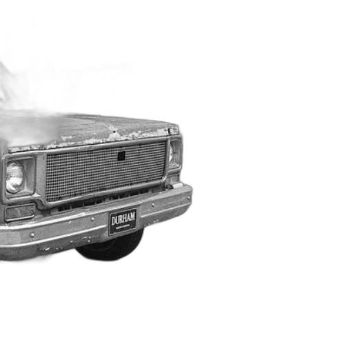 car, weapon, photorealistic, concept art, fire, fog, black, white transparent PNG cut-out