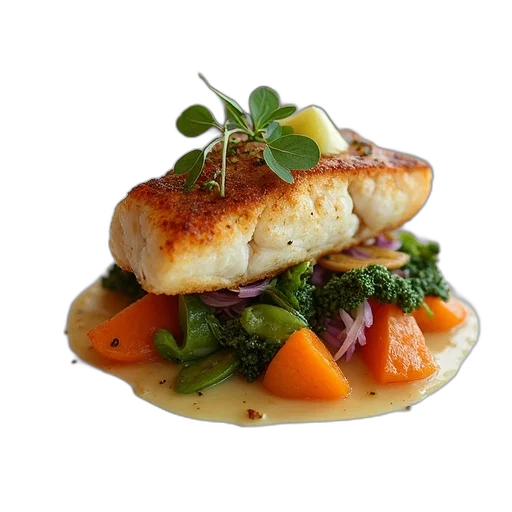 food, photorealistic, fish, dish transparent PNG cut-out