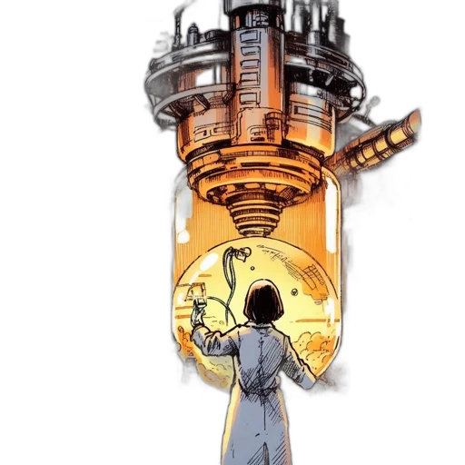 bottle, weapon, robot, staff, concept art, comic book art, pixel art, outer space transparent PNG cut-out