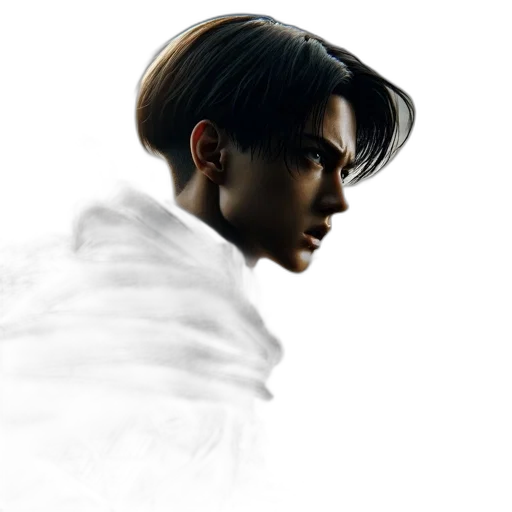 jacket, face, hair, staff, photorealistic, concept art, 3d render, fantasy art transparent PNG cut-out