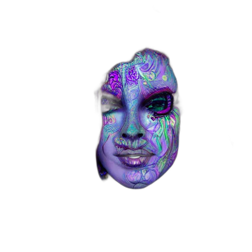 mask, face, creature, jewelry, vaporwave, 3d render, photorealistic, cyberpunk transparent PNG cut-out