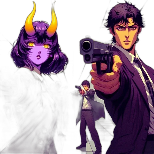 concept art, comic book art, anime, fantasy art, two, individuals, one, distinctive transparent PNG cut-out