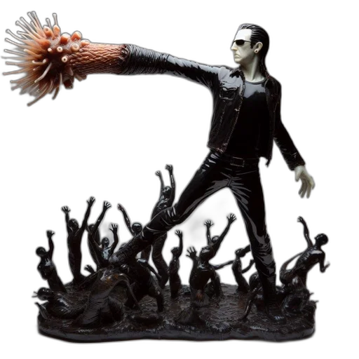 staff, concept art, man, black, extends, tentacle-like, creature, pinkish transparent PNG cut-out