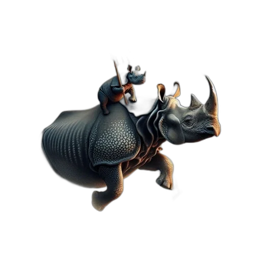 animal, dragon, 3d render, concept art, rhinoceros, carries, smaller, bird transparent PNG cut-out