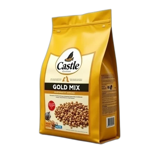 food, golden, bag, castle, gold, mix, pet, displayed transparent PNG cut-out