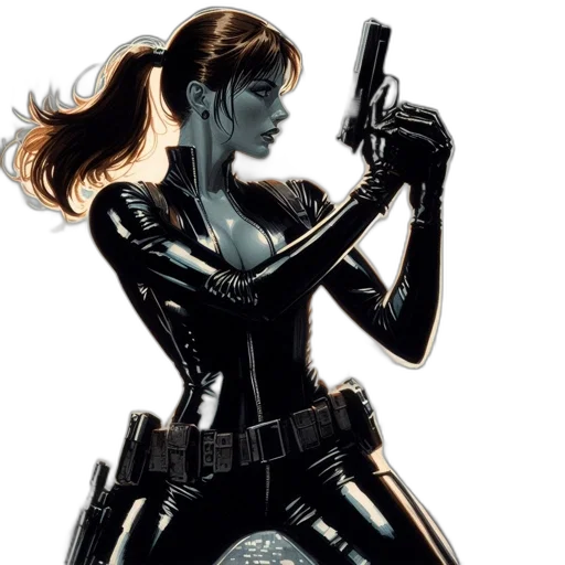 comic book art, concept art, cyberpunk, cartoon, futuristic, vigilante-like, female, figure transparent PNG cut-out