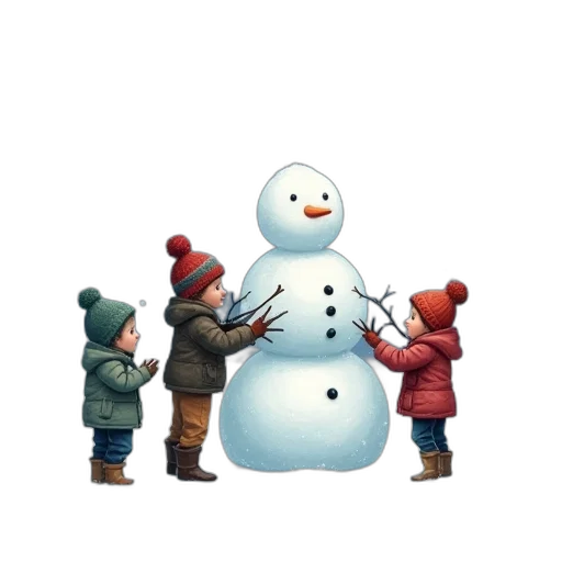 concept art, 3d render, pixel art, photorealistic, snow, city street, snowman, book transparent PNG cut-out