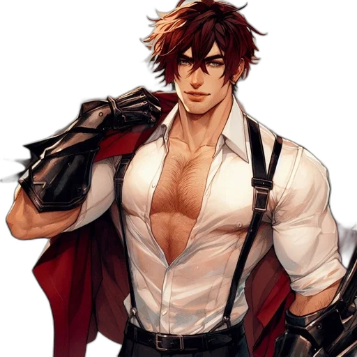 jacket, concept art, comic book art, fantasy art, pixel art, red, animated, male transparent PNG cut-out