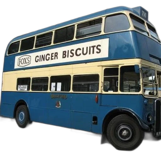 3d render, vintage, double-decker, bus, advertisement, fox, ginger, biscuits transparent PNG cut-out