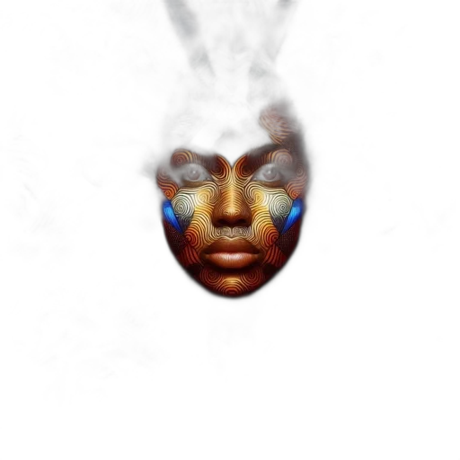 face, mask, jewelry, hair, photorealistic, fantasy art, concept art, vaporwave transparent PNG cut-out