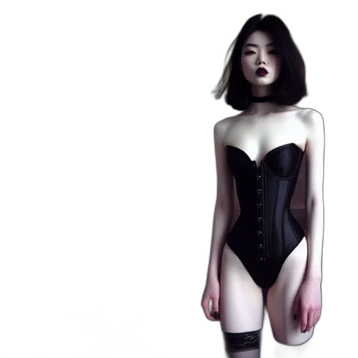 dress, photorealistic, cyberpunk, concept art, 3d render, dark, monochrome, left transparent PNG cut-out