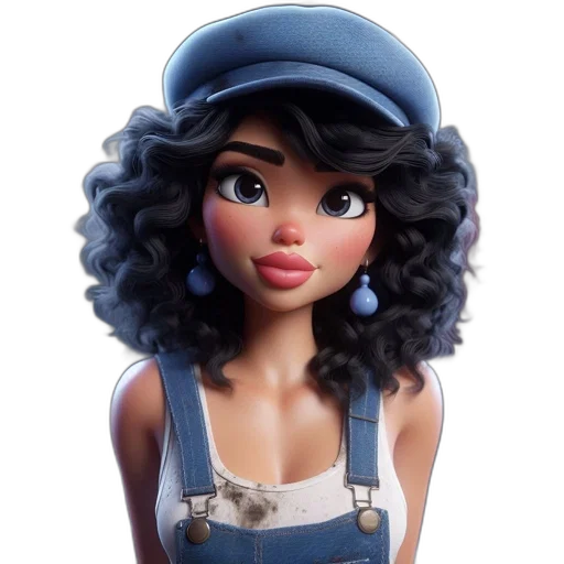 cartoon, 3d render, photorealistic, concept art, animated, female, character, curly transparent PNG cut-out