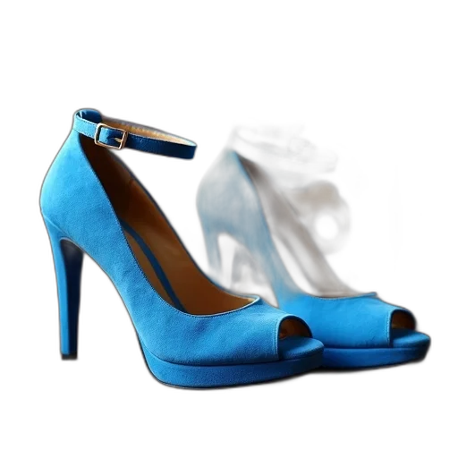 shoes, photorealistic, 3d render, blue, pair, high-heeled, silver, buckle transparent PNG cut-out