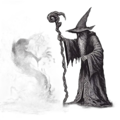 staff, hat, sword, mask, concept art, fantasy art, pencil sketch, comic book art transparent PNG cut-out