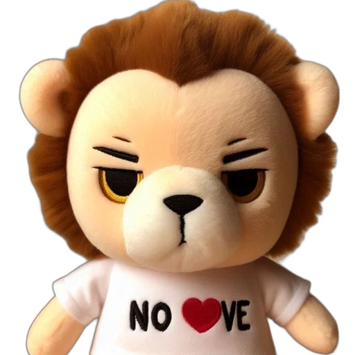 3d render, stuffed, lion, toy, wears, shirt, saying, love transparent PNG cut-out
