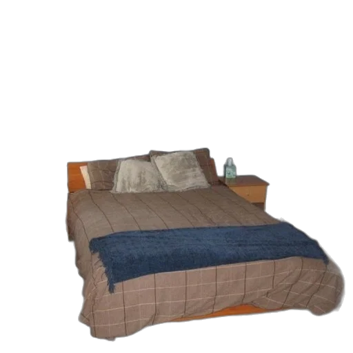 furniture, jacket, shoes, 3d render, photorealistic, earth tones, bedroom, bed transparent PNG cut-out