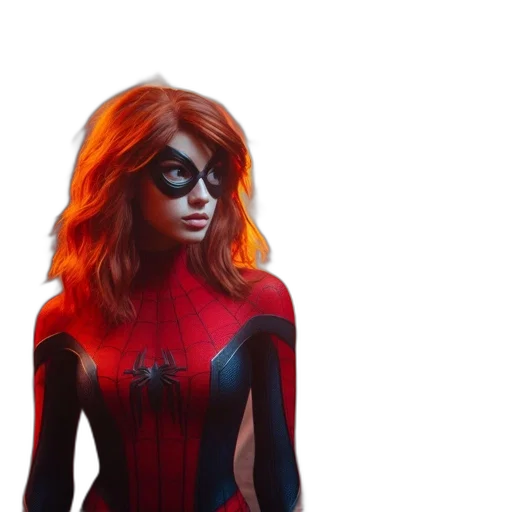 mask, comic book art, concept art, 3d render, fantasy art, woman, dressed, spider-man transparent PNG cut-out
