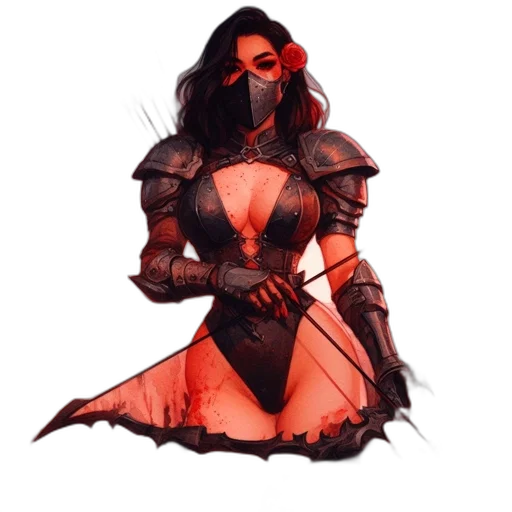dress, mask, weapon, sword, concept art, fantasy art, pixel art, comic book art transparent PNG cut-out