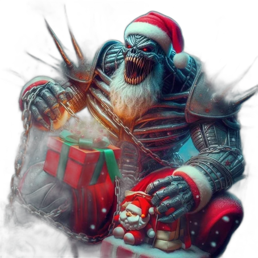 concept art, fantasy art, comic book art, photorealistic, ominous, santa, claus, figure transparent PNG cut-out
