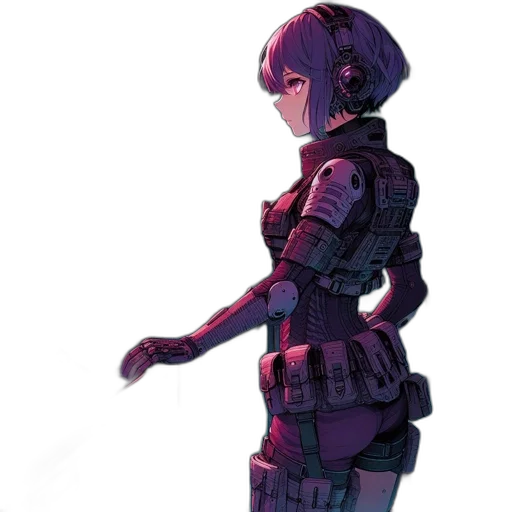 robot, jacket, dress, weapon, cyberpunk, concept art, pixel art, 3d render transparent PNG cut-out