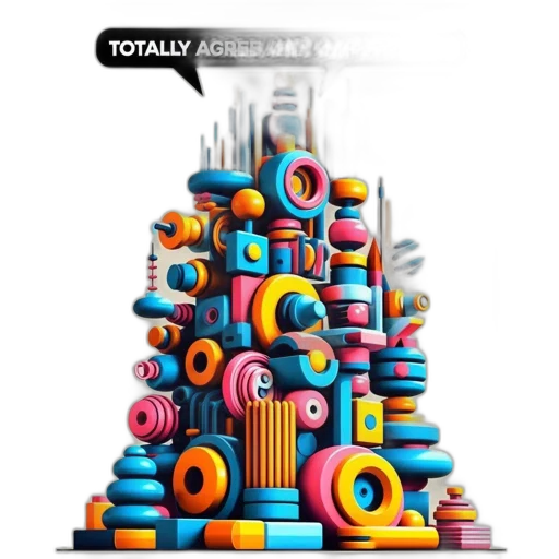 abstract, colorful, composition, features, tower, built, various, geometric transparent PNG cut-out