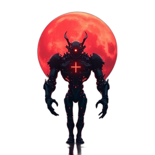 robot, mask, creature, sword, concept art, pixel art, fantasy art, 3d render transparent PNG cut-out