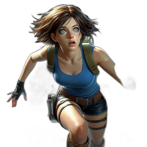 concept art, comic book art, fantasy art, photorealistic, blue, determined, female, character transparent PNG cut-out