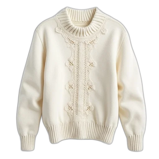 jacket, white, knitted, sweater, ribbed, neckline, cuffs, featuring transparent PNG cut-out