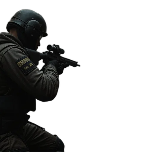 weapon, staff, mask, jacket, concept art, 3d render, photorealistic, player transparent PNG cut-out