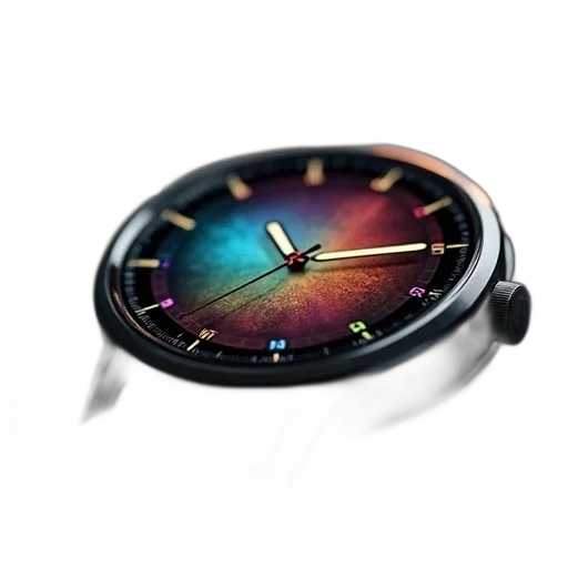 jewelry, close-up, image, smartwatch, black, strap, circular, multi-colored transparent PNG cut-out