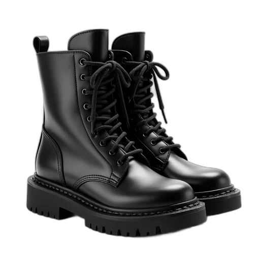 shoes, photorealistic, 3d render, concept art, pair, black, high-top, boots transparent PNG cut-out