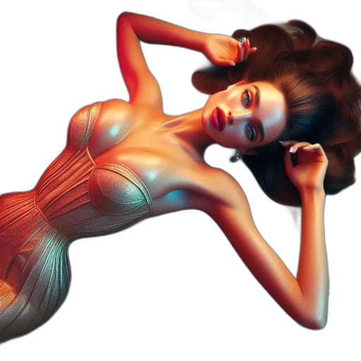 hair, dress, jewelry, photorealistic, concept art, fantasy art, 3d render, underwater transparent PNG cut-out