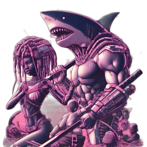 weapon, creature, animal, vaporwave, comic book art, fantasy art, concept art, underwater transparent PNG cut-out