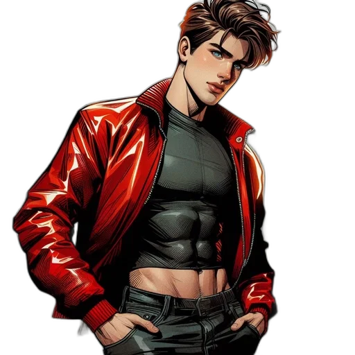 jacket, comic book art, concept art, cartoon, pixel art, red, male, character transparent PNG cut-out