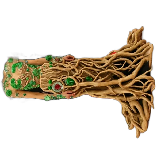 jewelry, crown, tree, staff, fantasy art, 3d render, woman, wearing transparent PNG cut-out