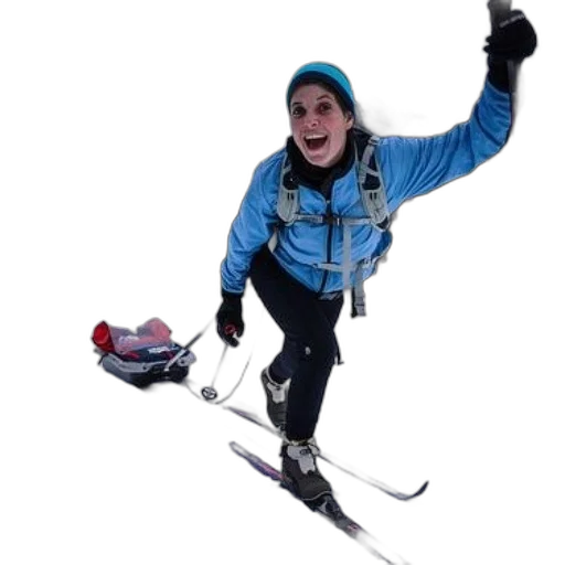 staff, person, skiing, snow, sled, attached, their, back transparent PNG cut-out
